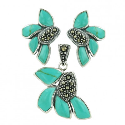 Marcasite Set 4 Faux Turquoise+Marcasite Pieces