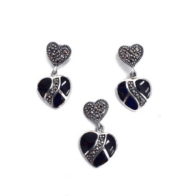 Marcasite Set Onyx Heart Bezel Set with Marcasite Heart Top