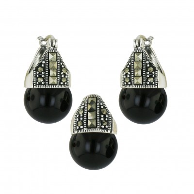 Marcasite Set Square Cut Marcasite Onyx Pearl Latch Hook
