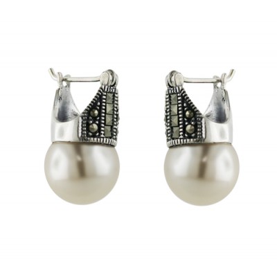 Marcasite Earring Square Cut Marcasite Faux Pearl Latch Hook
