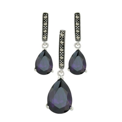 Marcasite Pendant 17X11mm+Earring 13X8mm Ame Cubic Zirconia Tear Drop Dangle with