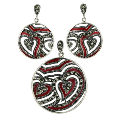 Marcasite Pendant 41X32mm+Earring 32X21mm Rd Round Transparent