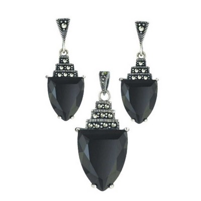 Marcasite Set Gradually Marcasite Bar Steps+Trillion Black Cubic Zirconia