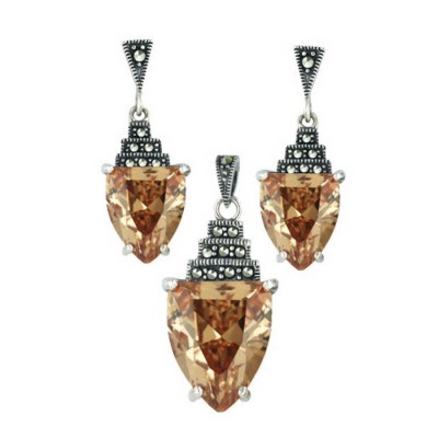 Marcasite Set Gradually Marcasite Bar Steps+Trillion Champagne C