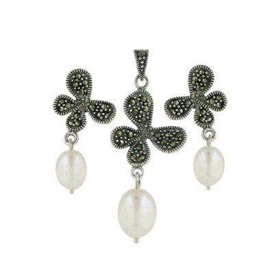 Marcasite Set Marcasite Butterfly 6.26-8.2mm Earring +7.5-9mm Pendant