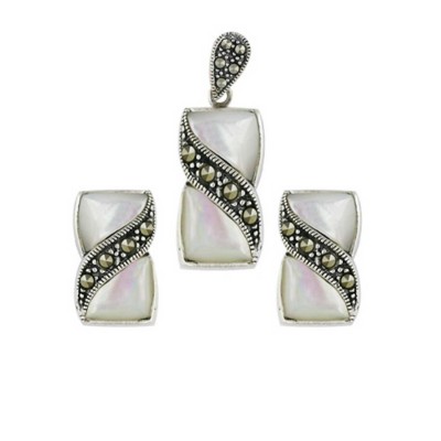 Marcasite Set Wavy White Mother of Pearl