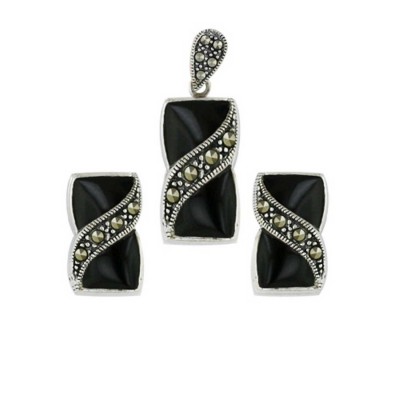 Marcasite Set Wavy Black Onyx