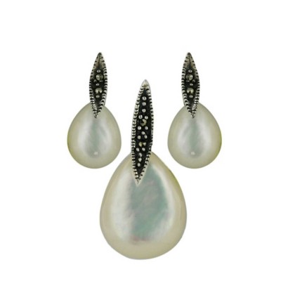Marcasite 13X17mm 12X8mm Teardrop Mother of Pearl Marcasite Pave Marquis Top