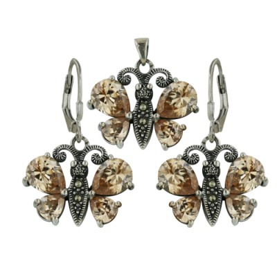Marcasite Set Butterfly Champagne Cubic Zirconia Wings
