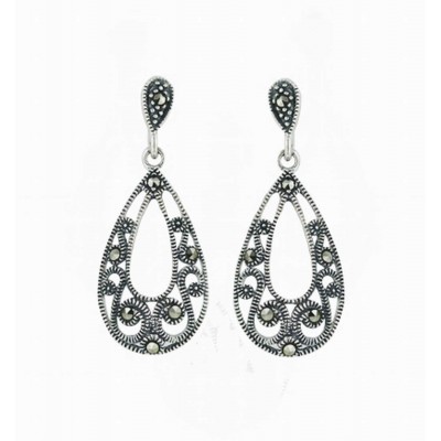 Marcasite Set Open Teardrop Filigree Dangle
