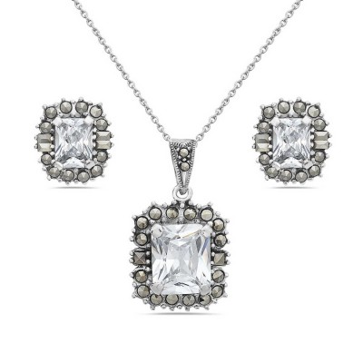 Marcasite Set Clear Cubic Zirconia Center Marcasite Surrounding