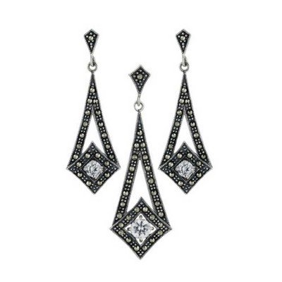 Marcasite Set Kite Dangle with Clear Cubic Zirconia on Bottom