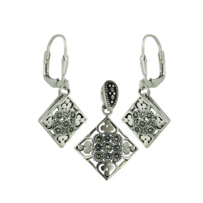 Marcasite Set Diamond Shape Open Filigree