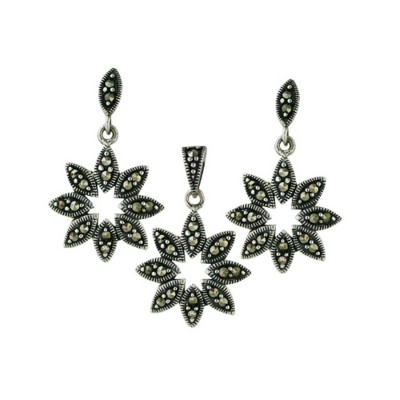 Marcasite Set Marquis Shape Formed Flower