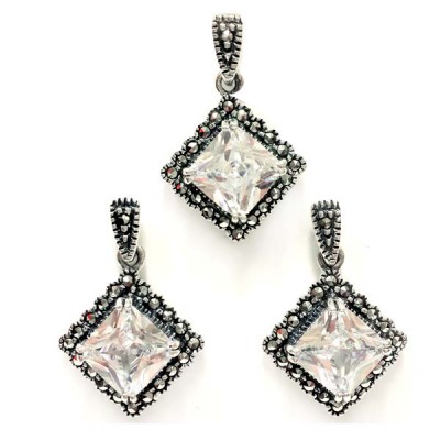 Marcasite Set Swiss Marcasite Rhombus with Clear Cubic Zirconia