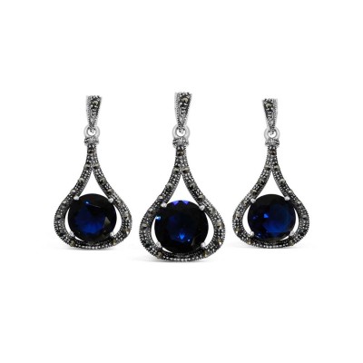 Marcasite Set Rd Sapphire Glass with Marcasite Outline Teardrop