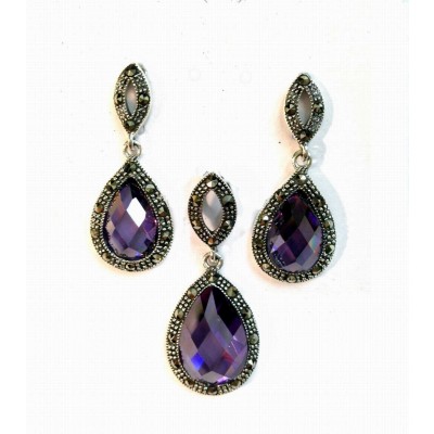 Marcasite Set Ame Cubic Zirconia Teardrop Marcasite Outline with Marquise