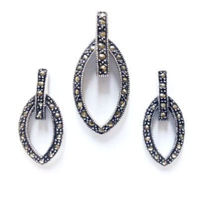 Marcasite Set Pendant+Earring Open Marquis (2M-1576Z)