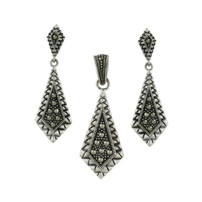 Marcasite Set Pendant+Earring 26X12mm Pave Marcasite Rhombus
