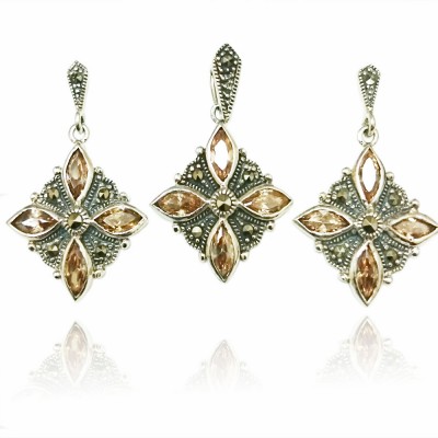 Marcasite Set 4 Marquise Champ Cubic Zirconia Formed Rhombus Shaped