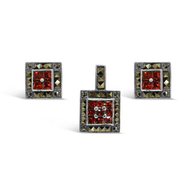 MARCASITE SET SQUARE MS WITH CLEAR CUBIC ZIRCONIA CENTER