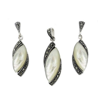 Marcasite Set Marquise Shaped Mother of Pearl Marcasite Sides