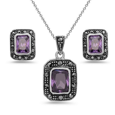 MARCASITE SET RECTANGLE AMETHYST CUBIC ZIRCONIA MARCASITE WRAP