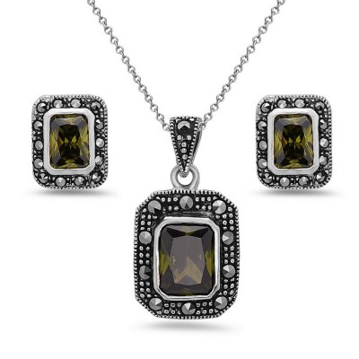 MARCASITE SET RECTANGLE OLIVINE CUBIC ZIRCONIA MARCASITE WRAP