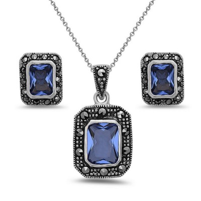 MARCASITE SET RECTANGLE TANZANITE GLASS MARCASITE WRAP