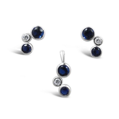 STERLING SILVER SET BBB SAPPHIRE GLASS+CLEAR CUBIC ZIRCONIA