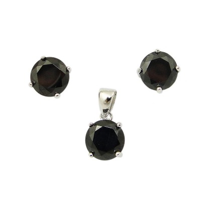 SS Set 8Mm Round Black Cz Stud 4 Prongs, Black