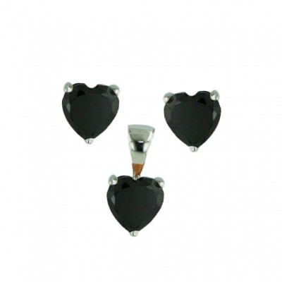 Sterling Silver Set Earring+Pendant Heart Stud Champagne Cubic Zirconia 6mm