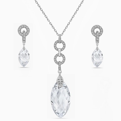 Sterling Silver Set Double Cubic Zirconia Circle with Chess Cut Clear Cubic Zirconia Marquis (6