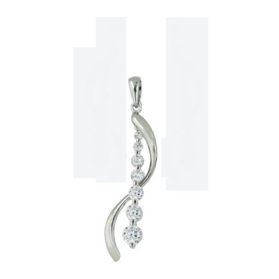STERLING SILVER PENDANT ASCENDING CLEAR CUBIC ZIRCONIA WITH PLAIN WAVY