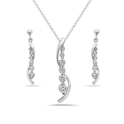 Sterling Silver Set Ascending Clear Cubic Zirconia with Plain 'S' Lines (Sm) Jou