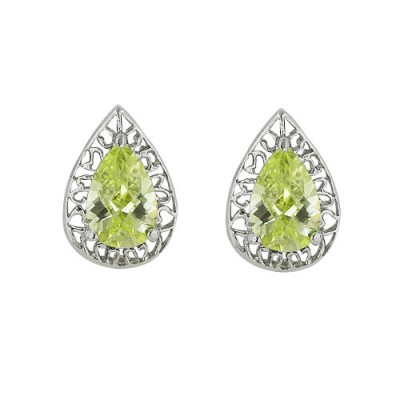 Sterling Silver Earring Champagne Cubic Zirconia Tear Drop
