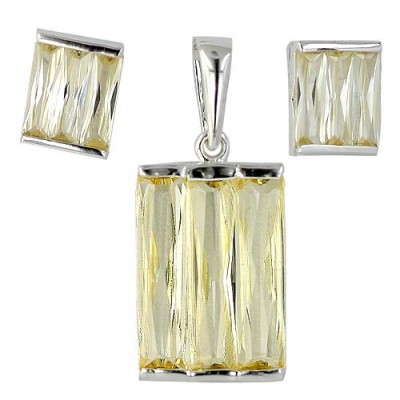 Sterling Silver Set 3 Vertical Cn.Yellow.Cubic Zirconia Baguette--E-Coat