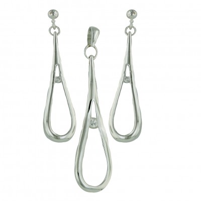 Sterling Silver Set Open Tear Drop with 1Pcs Cubic Zirconia--E-Coat
