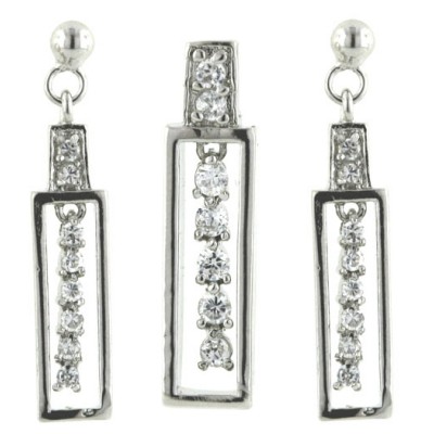 Sterling Silver Set Rectangular Frame with 5Pcs Clear Cubic Zirconia inside