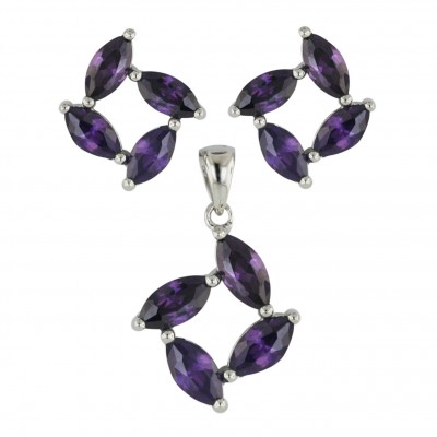 Sterling Silver Set 4 Amethyst Cubic Zirconia Marquis--E-coated/Nickle Free--
