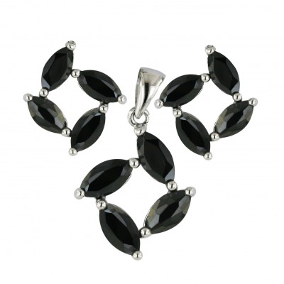 Sterling Silver Set 4 Black Cubic Zirconia Marquis--Rhodium Plating/Nickle Free--