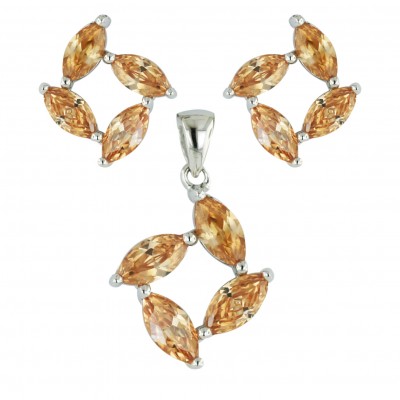 Sterling Silver Set 4 Champagne Cubic Zirconia Marquis--E-coated/Nickle Free--