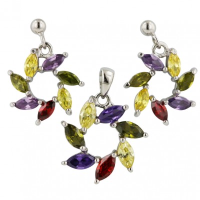Sterling Silver Set 7 Marquis Yellow,Garnet, Ame,Olivine Cubic Zirconia