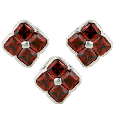 Marcasite Set Garnet Cubic Zirconia Flower