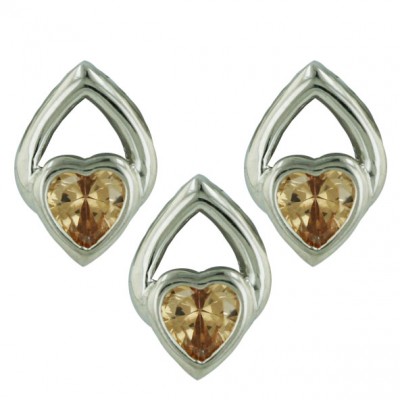 Sterling Silver Set (W=6mm) Champagne Cubic Zirconia Small Heart