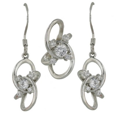 Sterling Silver Sets Plain Lines with Round Clear Cubic Zirconia