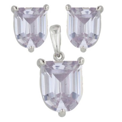 Sterling Silver Pendant (L=10mm) +Earg (L=8mm) Sets Shield Lv Cubic Zirconia