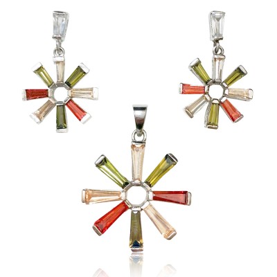 Sterling Silver Set 8Pcs Champagne+Garnet +Olivine Cubic Zirconia Baguette