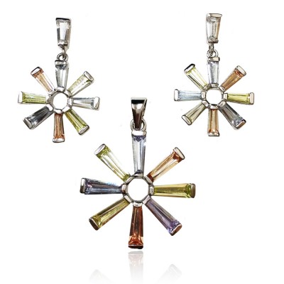 Sterling Silver Set 8Pcs Champagne+Lg+Lv Cubic Zirconia Baguette
