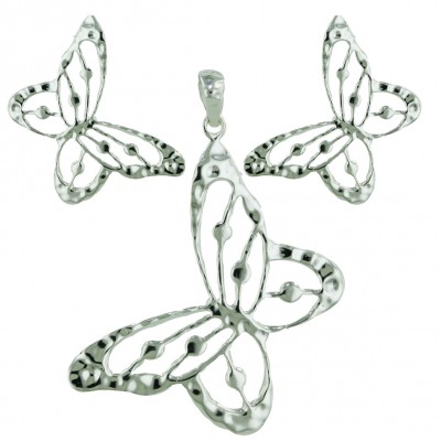 Sterling Silver Set Plain Hammered Open Butterfly--E-coated/Nickle Free--